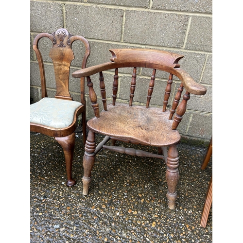 158 - Smokers bow, two carvers and walnut chair