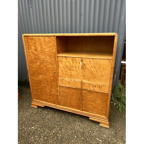 168 - A deco style maple bureau bookcase 125x40x128