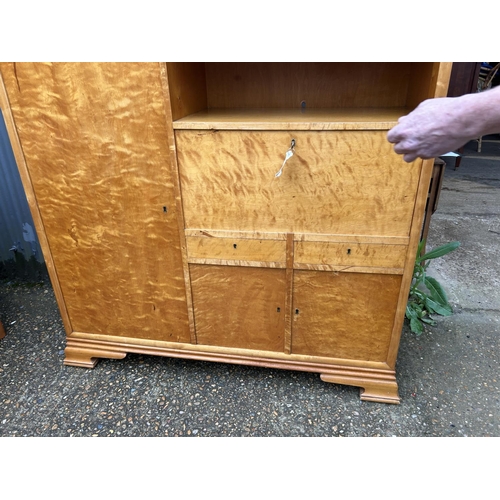 168 - A deco style maple bureau bookcase 125x40x128