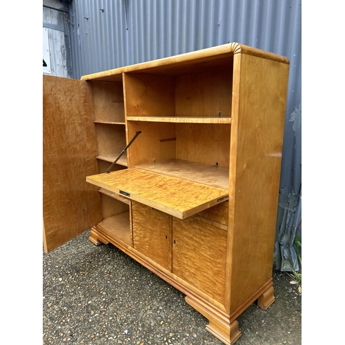 168 - A deco style maple bureau bookcase 125x40x128