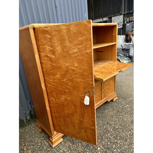 168 - A deco style maple bureau bookcase 125x40x128