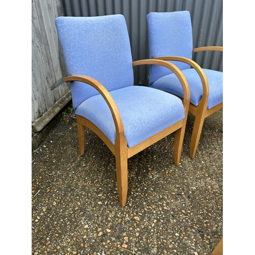 175 - A light oak hall seat together with two light oak framed chairs