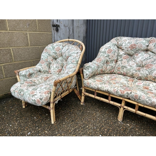 184 - A retro bamboo three piece lounge suite