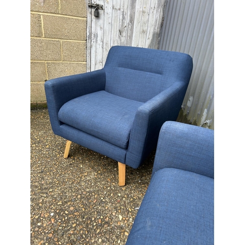 191 - A pair of modern blue upholstered armchairs from JOHN LEWIS