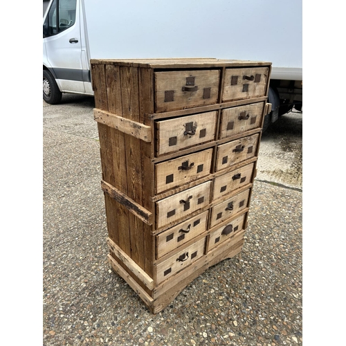 214 - A vintage style  upcycled bank of 12 wooden drawers crafted from fruit crates 67 x40x 135