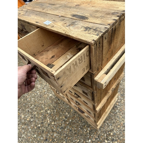 214 - A vintage style  upcycled bank of 12 wooden drawers crafted from fruit crates 67 x40x 135