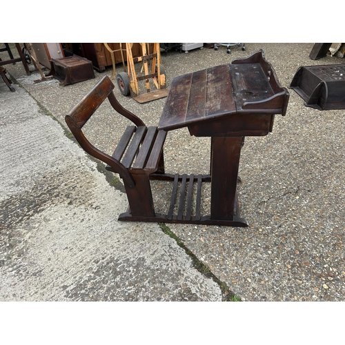 216 - A vintage wooden school desk