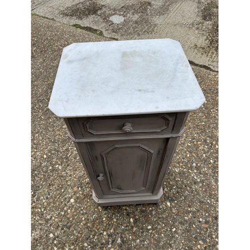 217 - A french style grey painted bedside with white marble top