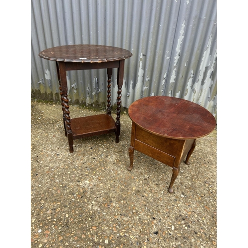 252 - Oak barley twist table and a sewing box