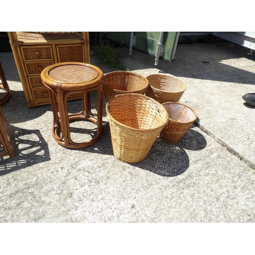 283 - Six pieces of bamboo furniture together with three  baskets