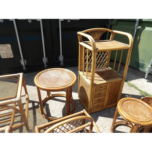 283 - Six pieces of bamboo furniture together with three  baskets