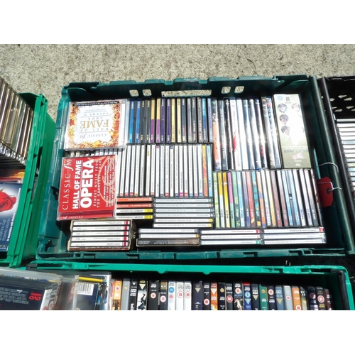 306 - Six trays of ASSORTED CDS AND DVDS (crates not included)