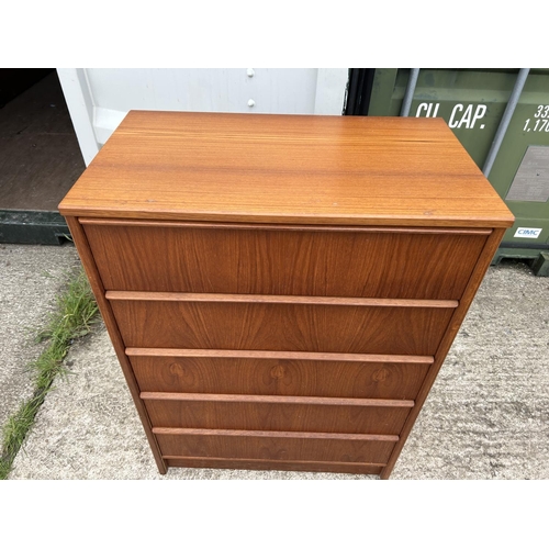 313 - A teak tallboy chest of five drawersn80x46x110