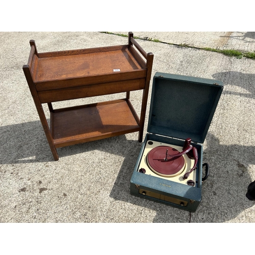 328 - Oak tea trolley and portable record player