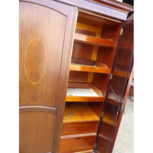 343 - A large Edwardian mahogany triple wardrobe with inlay and fitted interior