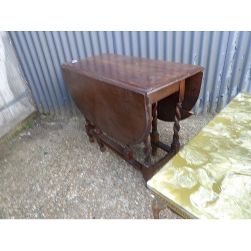 347 - An oak gateleg table together with a gilt table with faux marble top