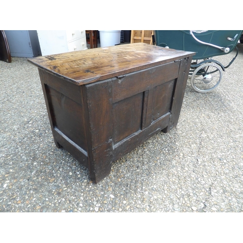 348 - An antique oak blanket box chest carved to the front 1683 - 92x47x56