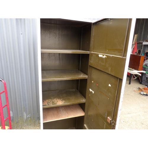 350f - A grey painted vintage metal Locker cupboard with shelves  60 x46x184