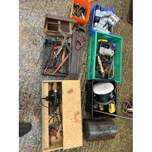 355 - Four trats tools, metal toolbox and wooden tool box