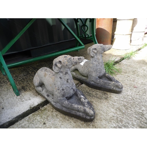 376 - A pair of concrete grey hound statues 60 long x 30 high