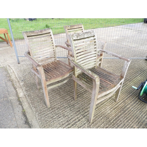 387 - Three hardwood garden chairs