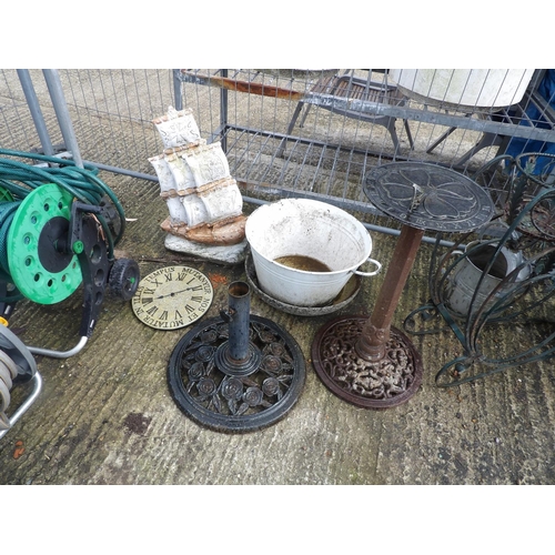 393 - Sundial, umbrella stand, ship, plaque and bowl