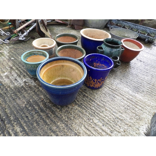 396 - Nine assorted glazed garden pots