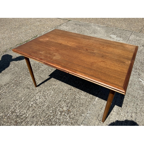 4 - A danish teak drawer leaf dining table MARKED ACO MOBLER by AXEL CHRISTENSEN 138x93x75 (closed)