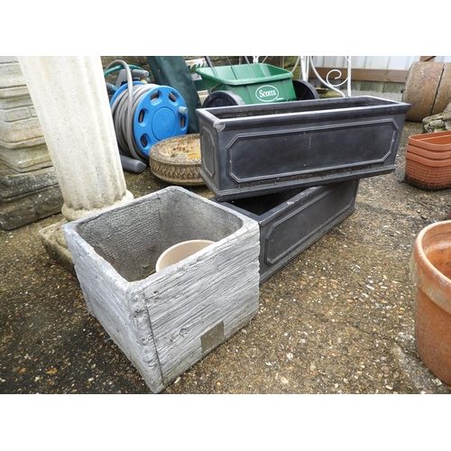 410l - Three modern grey fibre clay planters