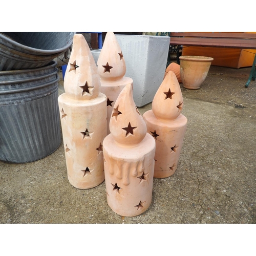 410r - Two large and two smaller terracotta candle lanterns