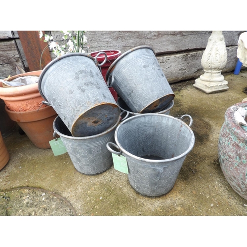 410x - Five vintage style tin buckets