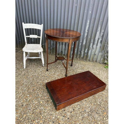 44 - Mahogany occasional table, painted chair and games board