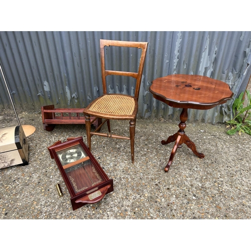 56 - Italian inlaid table, chair, clock, and two small tables