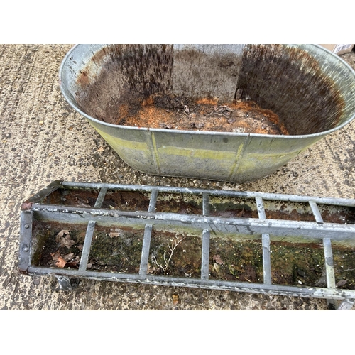 62 - Trough, bath and two other galvanised items