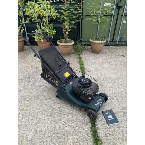 411 - Hayter Harrier 41 Petrol mower with handbook, in running order