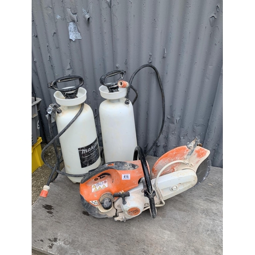 416 - Stihl TS410 Petrol Disc Cutter and two Water Tanks, Working