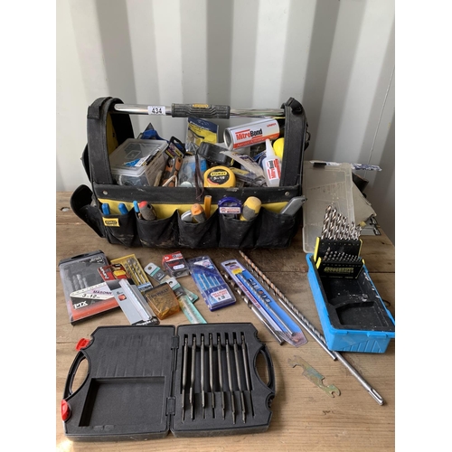 434 - Stanley tool bag, fixings and drill bits