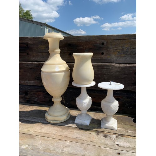 390A - Three Alabaster lamp bases, tallest 72 cms