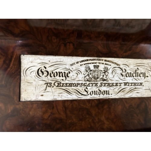 43 - An ornate walnut cased upright Piano by GEORGE BEACHEN London