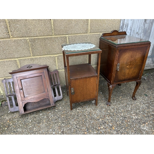 109 - Two bedsides and a mahogany wall cupboard