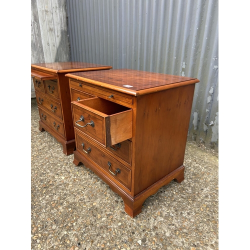 128 - A pair of small yew bachelors chests of drawers  60x45x60