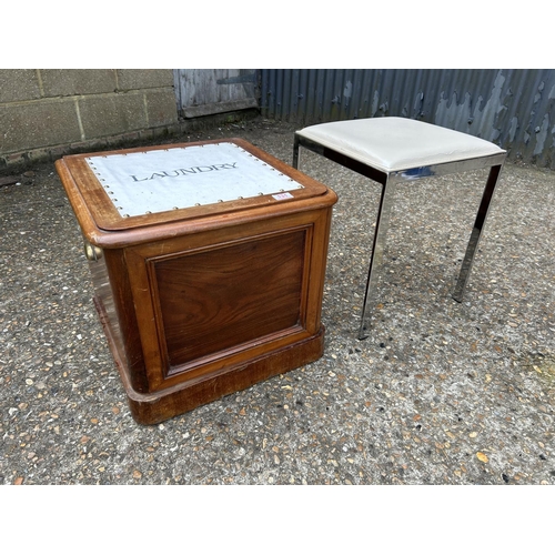 131 - A mahogany linen box together with a chrome stool