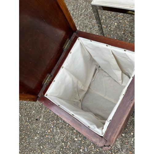 131 - A mahogany linen box together with a chrome stool