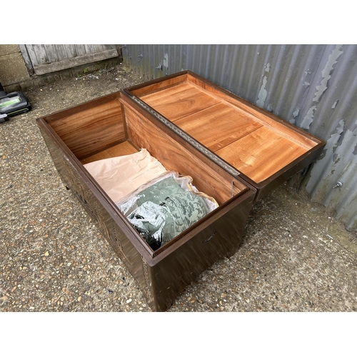 143 - An oriental camphor wood blanket box 102x50x55