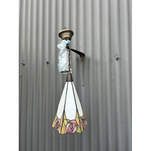 148 - A Tiffany style floor standing lamp together with matching ceiling lamp fitting