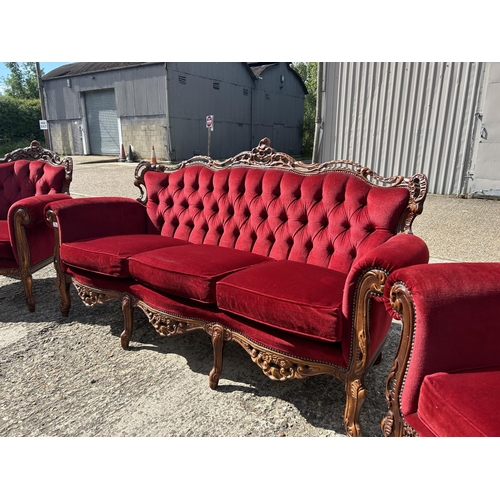 18 - Rococo style suite with red buttoned upholstery