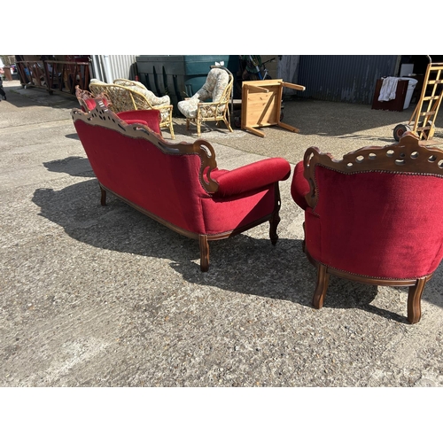 18 - Rococo style suite with red buttoned upholstery