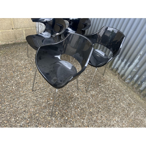 190 - A pair of FROVI OPAL chrome and plastic designer chairs together with two LOOP chairs