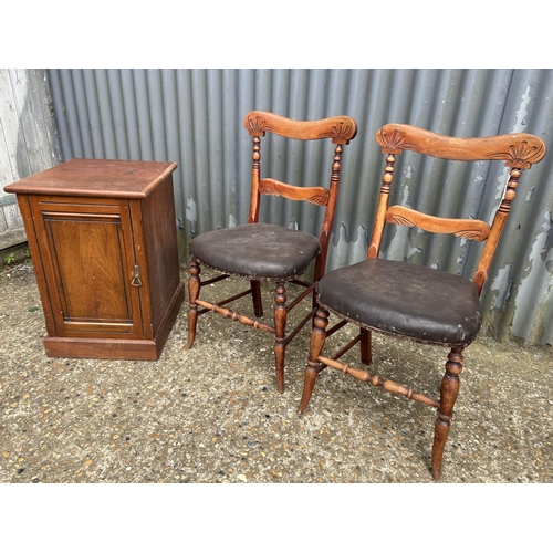 197 - An Edwardian bedside and two chairs