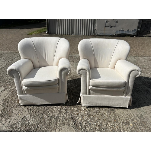 25 - Pair white upholstered arm chairs